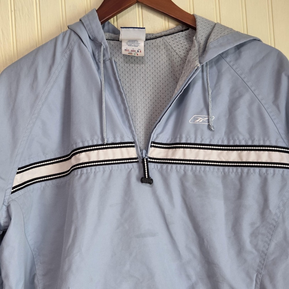 Reebok Jacket Womens Small Blue Hooded 1/2 Zip Mesh Lined Pullover Windbreaker